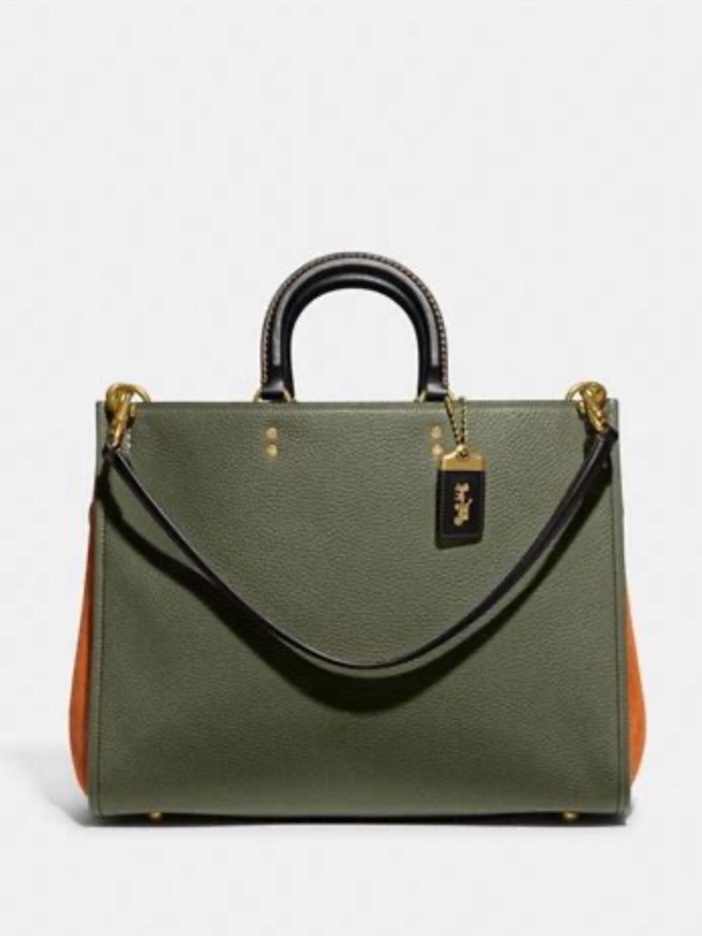 NWT Coach Rogue 39 Two-Tone Olive Green and Orange Gusset